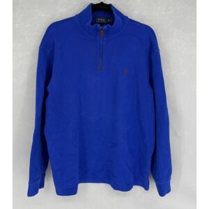 Polo Ralph Lauren Sweater Mens XL Blue Quarter Zip Mock Neck Cotton Pony Logo